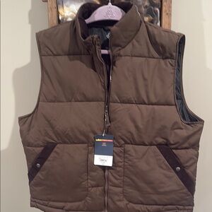 St. John's Bay Brown Quilted Vest with Stand-Up Collar